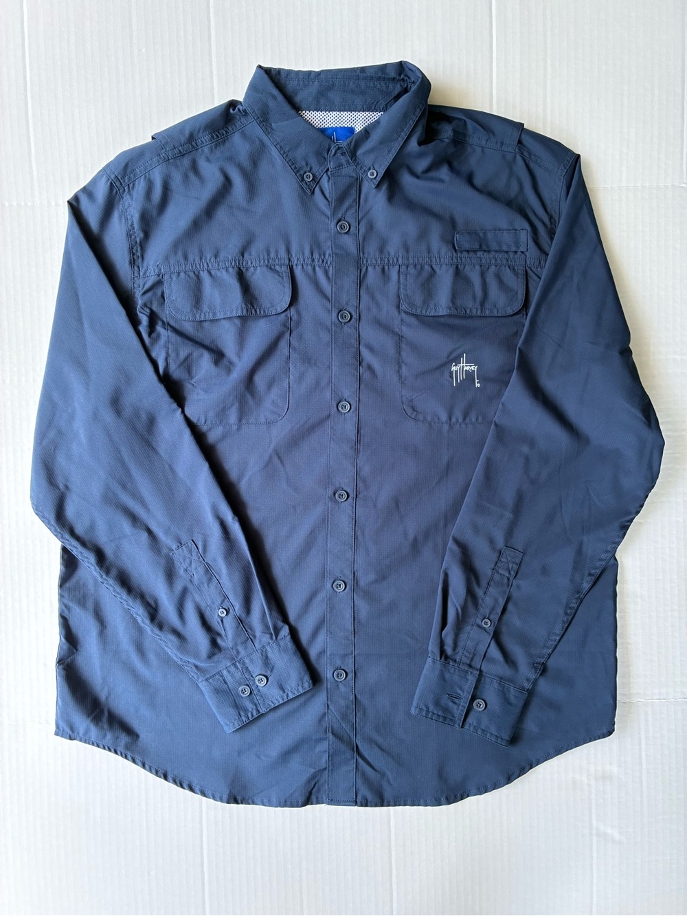 Guy Harvey Men’s Blue Long Sleeve Fishing Button Up Shirt Size Large